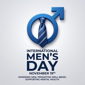 International mens day celebration concept with blue male gender symbol and formal necktie illustration
