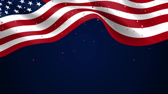 American Flag Wave with Falling Confetti Patriotic Motion Background