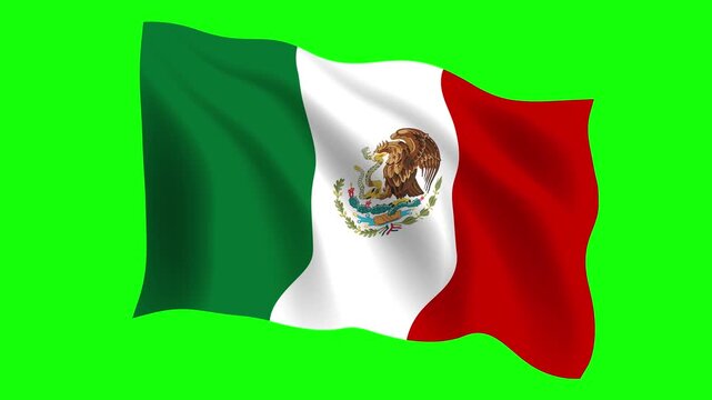 Mexican Flag Waving on Green Screen, Mexico National Flag Animation
