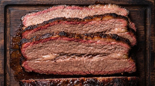 Juicy homemade smoked barbecue beef brisket slices