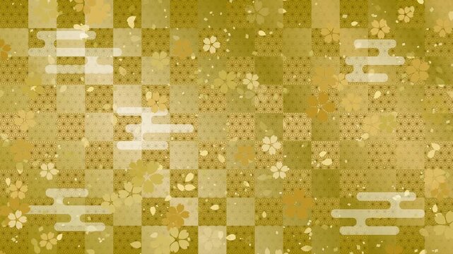 cherry blossoms 01 small confetti gold fall pattern01 ekasumi ichimatsu asanoha loop （gold background）02