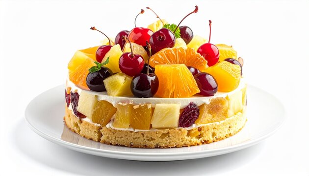 fresh fruit tart cake topped with orange berries kiwi cherries pineapple