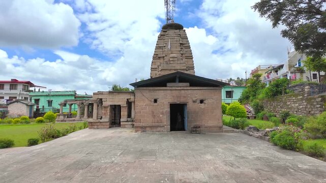 Frontal Courtyard View of Mrityunjay Temple and Stone Shikhara in Dwarahat, Uttarakhand