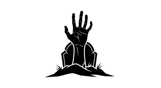 Black silhouette of a zombie hand rising from a grave