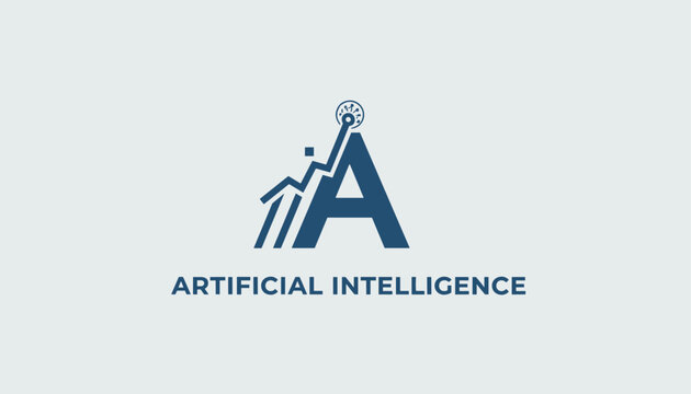 Artificial intelligence logo featuring a stylized letter A combined with a rising graph line and electronic node.