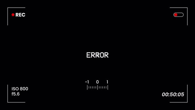 Camera recording screen viewfinder overlay with error message and iso settings on black background