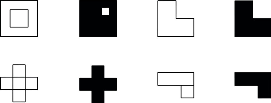 Geometric shapes collection black and white line illustrations on white background