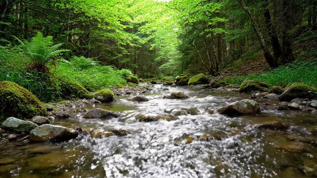 Picture of a gurgling stream in a forest, a gurgling stream in a forest