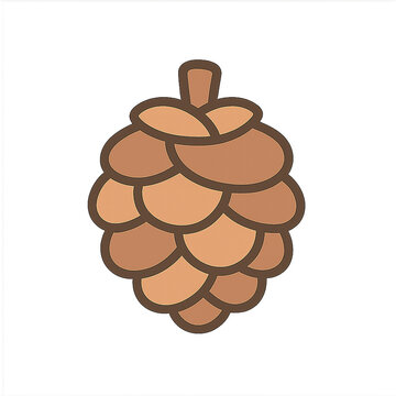 Cute flat illustration of a single pine cone on white background