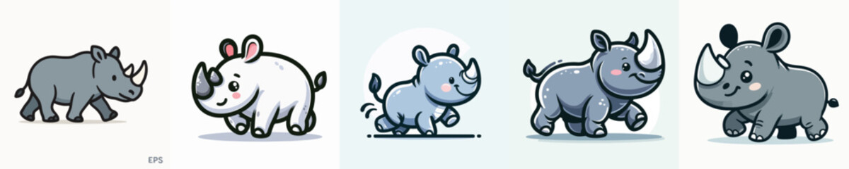 Cute cartoon rhino characters in various playful poses © rizkyan