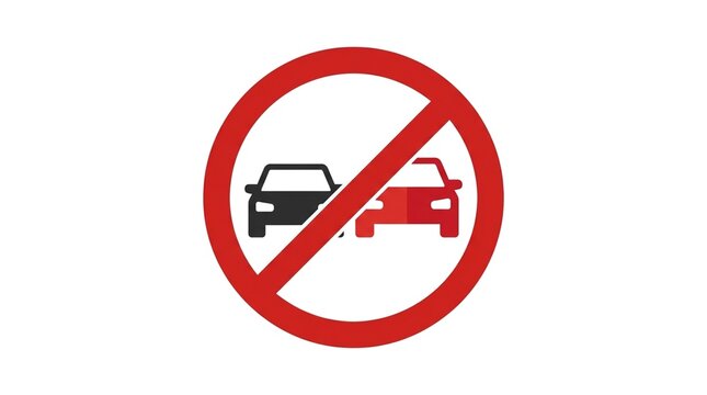 Minimalist safety icon prohibiting vehicle overtaking on dangerous road sections.