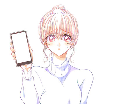 スマホを見せる女性　困る