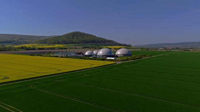 Aerial Video of Biogas Plant in Agricultural Landscape