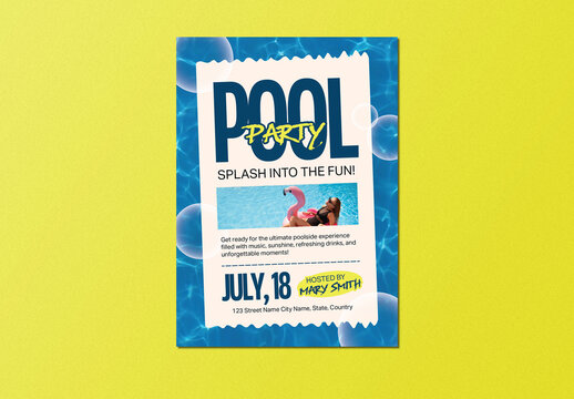 Blue Modern Retro Minimalist Pool Party Flyer