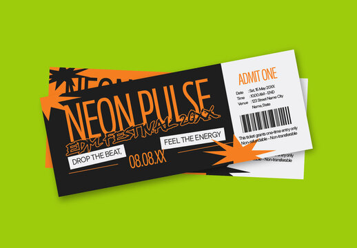 Black and Orange Modern Anti Design Music Ticket