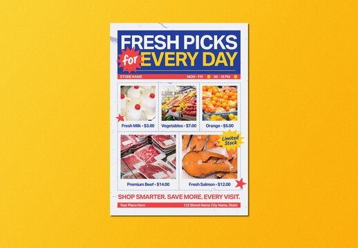 Blue Yellow Retro Maximalist Newspaper Style Product Catalog Flyer