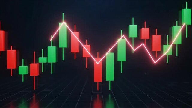 Stock Market Candlestick Chart with Green and Red Trading Signal 4K HD