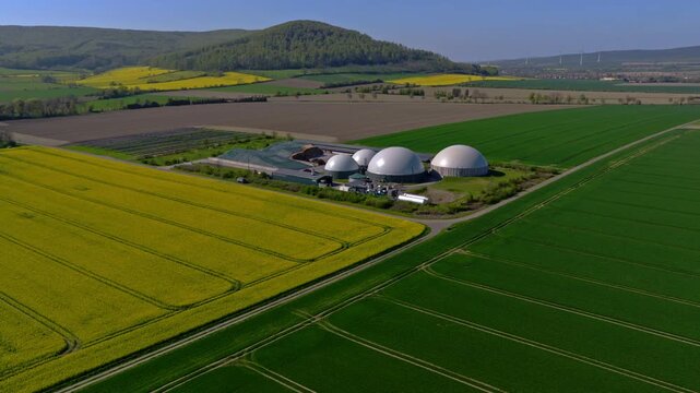 Aerial Video of Biogas Plant in Agricultural Landscape