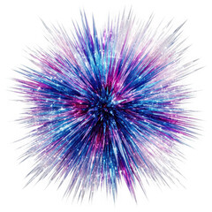 Fototapeta premium Abstract explosion of blue and purple crystal spikes isolated on transparent background