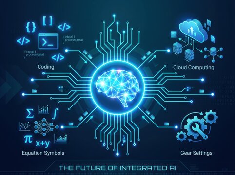 Artificial intelligence brain concept with digital network and technology icons