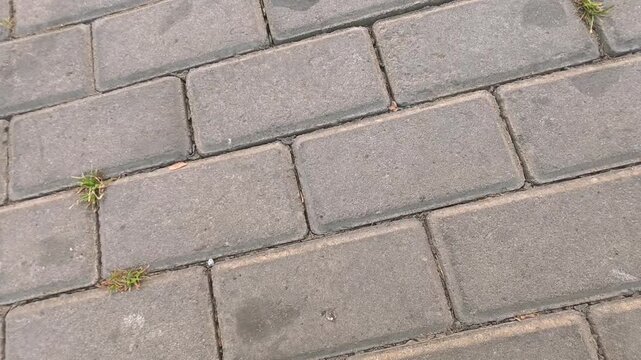 Top down view of gray paving block floor texture background surface