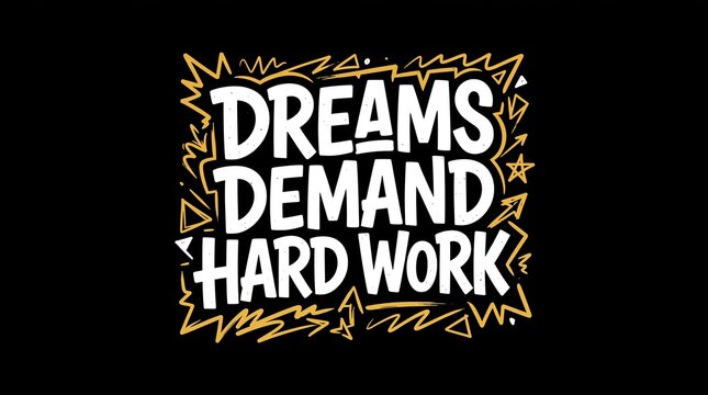 Inspirational typography poster with the text dreams demand hard work on a dark textured background