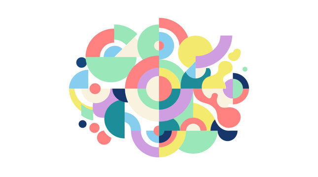 Symmetrical pastel geometric circles and semi-circles.