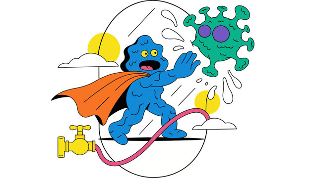hero fighting virus with water