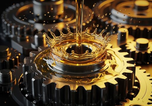 Golden crown on mechanical gears isolated on white background