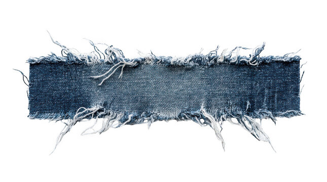 Frayed denim fabric strip isolated on transparent background