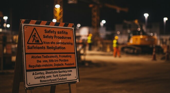 An orange warning sign on a wire mesh fence, marking a restricted construction site.Concept of construction site safety and security.