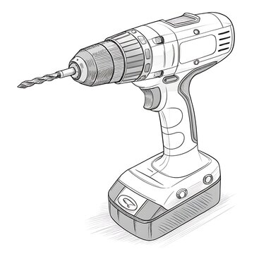 Cordless drill driving a screw into wood