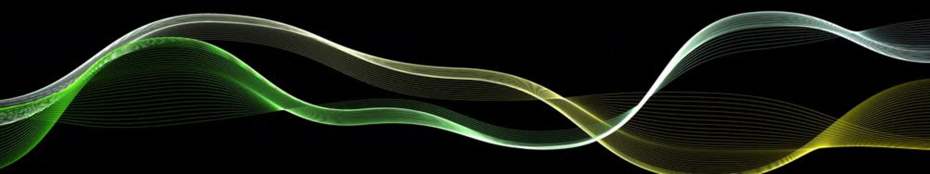 Abstract flowing green and gold light wave animation with smooth elegant motion. Dark background loop