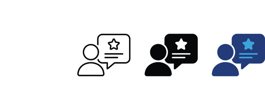 Customer review star rating icon, client feedback and testimonial symbol, user rating comment sign, positive feedback chat bubble graphic. Vector illustration