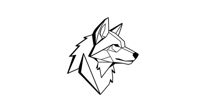 Minimalist geometric line art illustration of a wolf head profile.