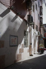 Line drawing graffiti on the walls of residential buildings in Xiamen old lanes © Steve