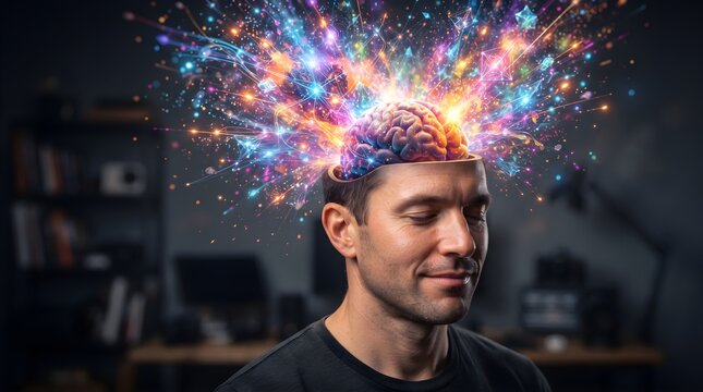 Human Brain Exploding in Vibrant Colors with Creative Energy Concept 1