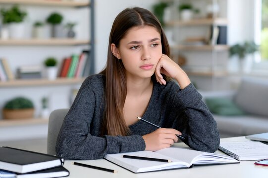 Young student feeling bored during online education at home