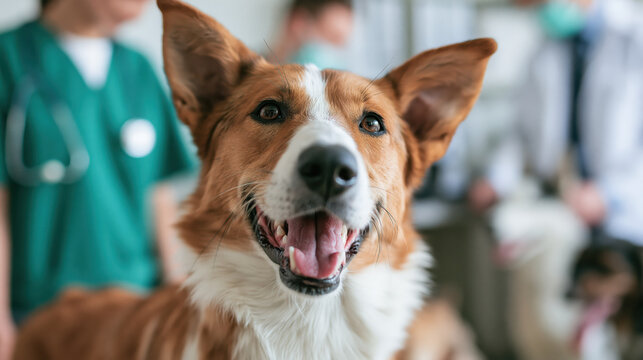 Dog veterinary clinic veterinarian examination happy expression