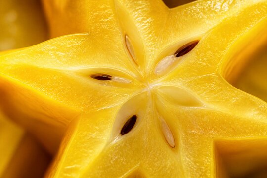Starfruit cross section showing seeds and yellow flesh
