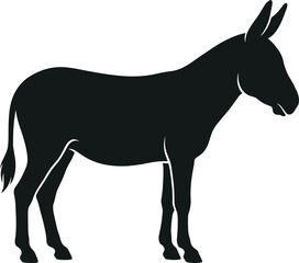Obraz premium Black donkey standing full body side view profile graphic illustration isolated on plain white background for agricultural branding
