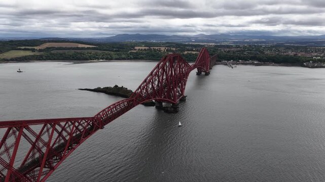 Aerial view flying past forth rail bridge scotland