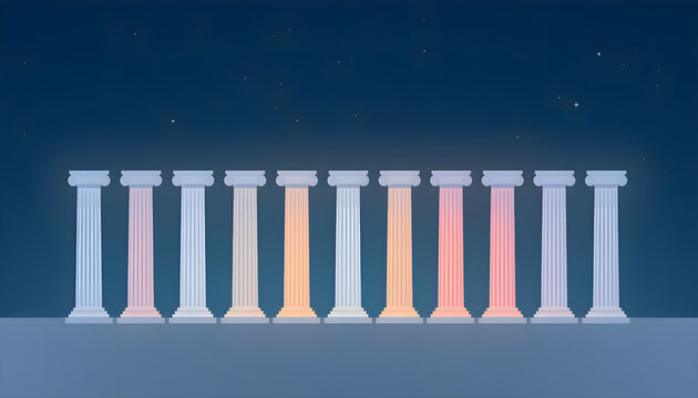 Ancient Classic Columns Row Under Starry Night Sky Background