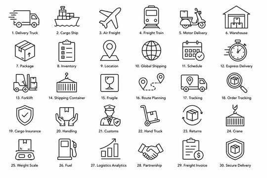 Set of thin line business and finance icons on a white background