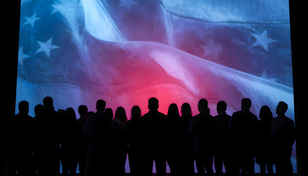 People Silhouette Watching American Flag USA Patriotic Event Concept