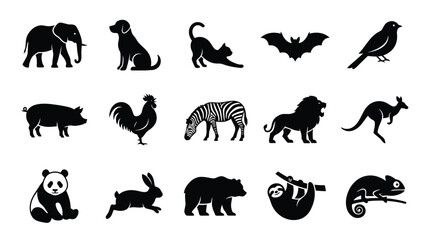 Fototapeta premium Collection of black animal silhouettes against a white background
