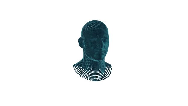 Cubes forming human head, illustrating Artificial Intelligence, against white