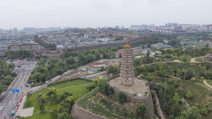 Fototapeta premium Aerial View Of Lingxiao Pagoda Ancient Tower In Yulin Shaanxi