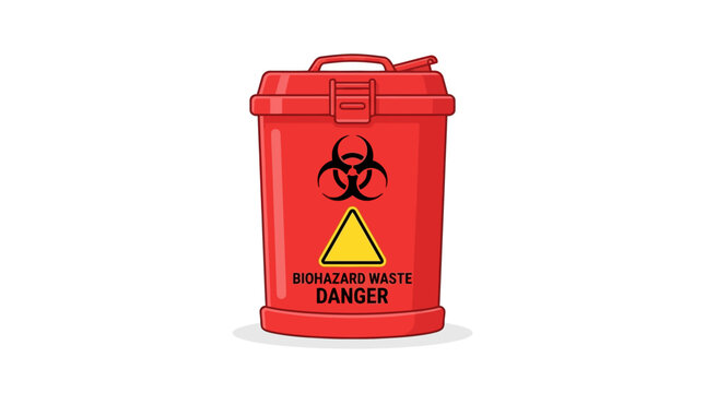Red biohazard waste container bin for medical and clinical safety
