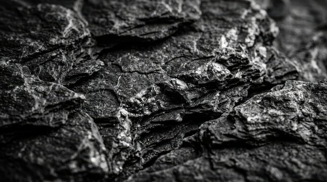 Black and white rocky mountain cliff geological formation rugged stone surface macro photography abstract dark textured nature background wallpaper